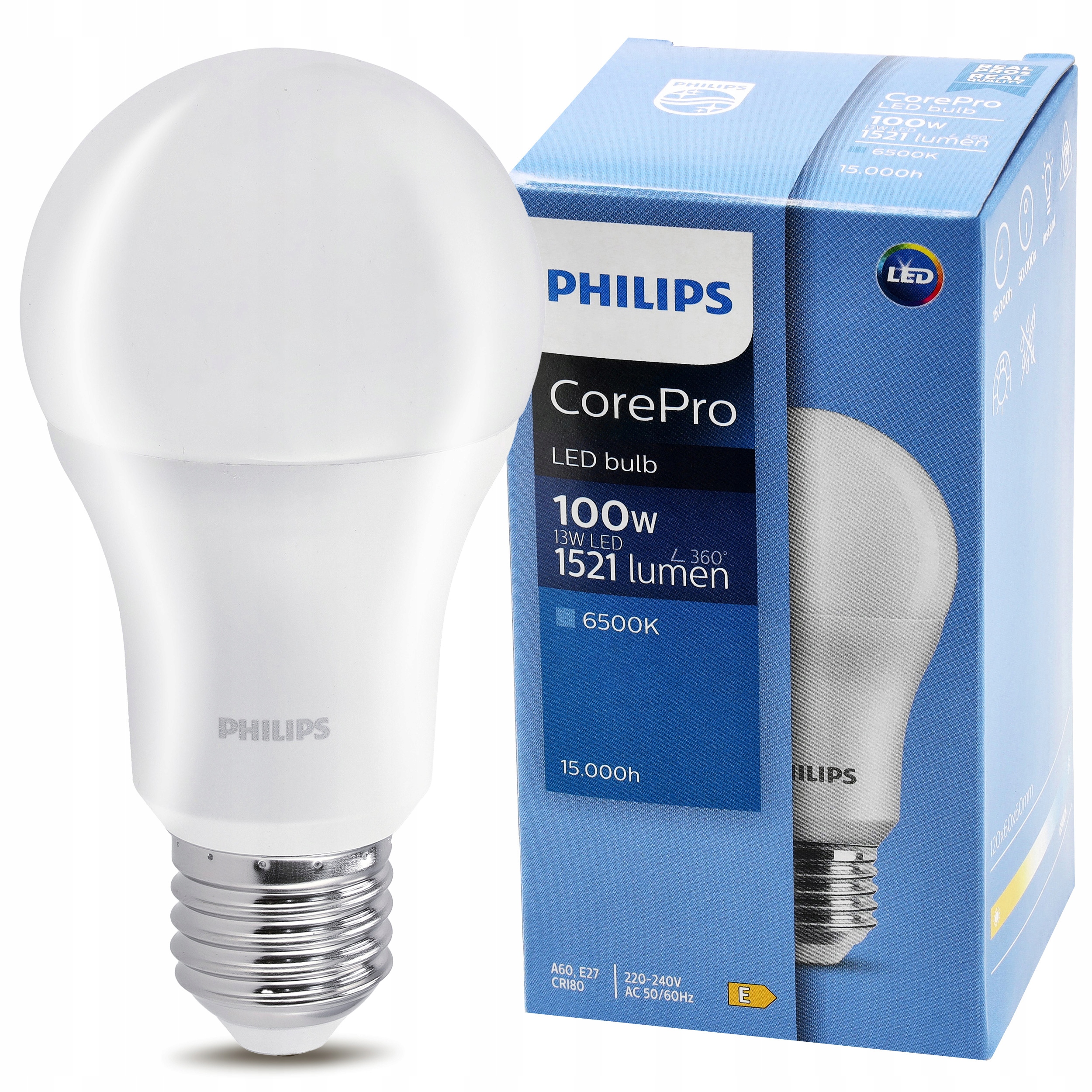 PHILIPS - Żarówka LED E27 PHILIPS 13W = 100W 1521lm Barwa 6500k Premium Żarówki